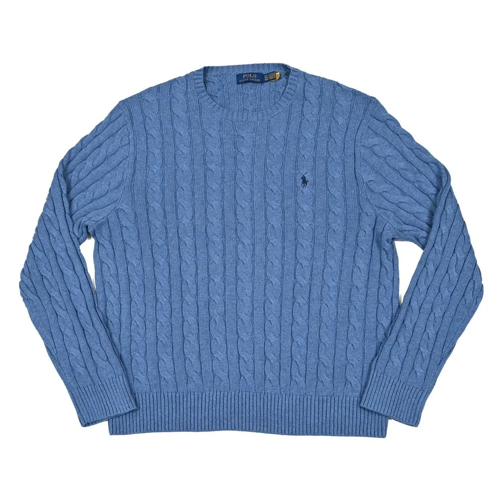 Polo Ralph Lauren Cable Sweater Knit Jumper Men's 2XL Blue Pullover Preppy
